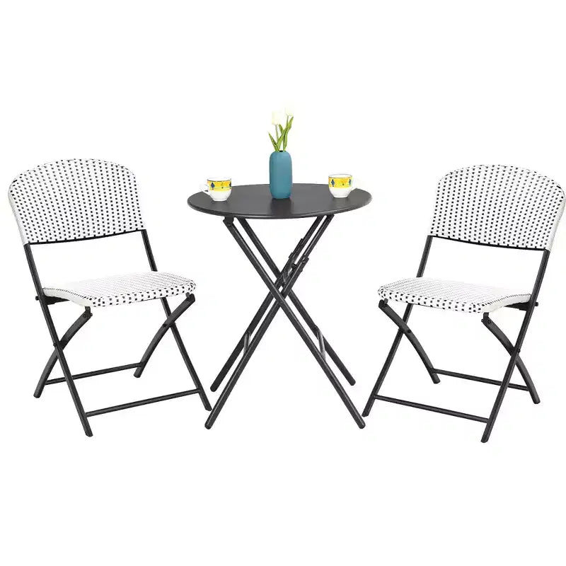Costway Ensemble bistro de terrasse en rotin 3 pièces, table et chaises pliantes, jardin, terrasse
