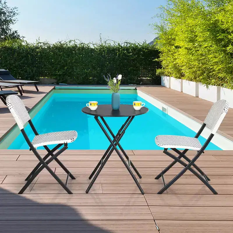 Costway Ensemble bistro de terrasse en rotin 3 pièces, table et chaises pliantes, jardin, terrasse