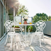 Costway Ensemble de Meubles de Bistro de Patio 3 Pièces en Aluminium Moulé Motif Rose Blanc Extérieur