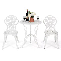 Costway Ensemble de Meubles de Bistro de Patio 3 Pièces en Aluminium Moulé Motif Rose Blanc Extérieur