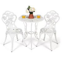 Costway Ensemble de Meubles de Bistro de Patio 3 Pièces en Aluminium Moulé Motif Rose Blanc Extérieur