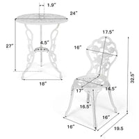 Costway Ensemble de Meubles de Bistro de Patio 3 Pièces en Aluminium Moulé Motif Rose Blanc Extérieur