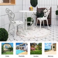 Costway Ensemble de Meubles de Bistro de Patio 3 Pièces en Aluminium Moulé Motif Rose Blanc Extérieur