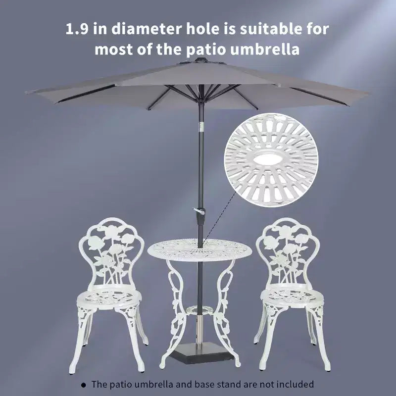 Costway Ensemble de Meubles de Bistro de Patio 3 Pièces en Aluminium Moulé Motif Rose Blanc Extérieur
