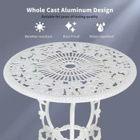 Costway Ensemble de Meubles de Bistro de Patio 3 Pièces en Aluminium Moulé Motif Rose Blanc Extérieur