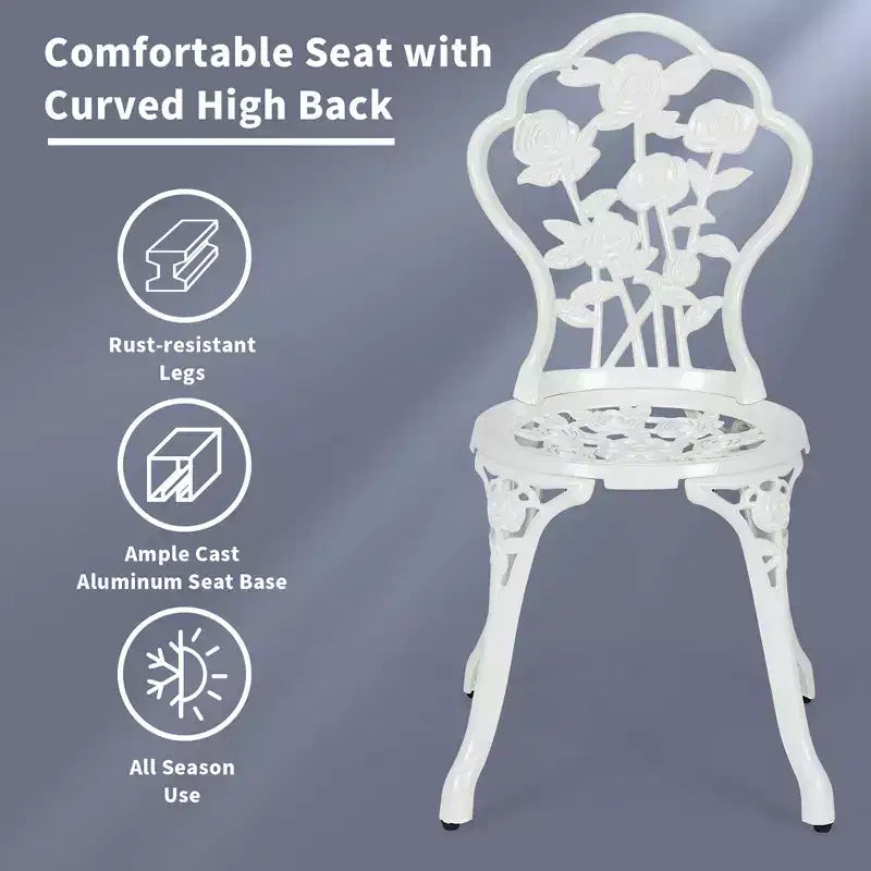 Costway Ensemble de Meubles de Bistro de Patio 3 Pièces en Aluminium Moulé Motif Rose Blanc Extérieur