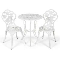 Costway Ensemble de Meubles de Bistro de Patio 3 Pièces en Aluminium Moulé Motif Rose Blanc Extérieur