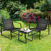 Costway Ensemble mobilier de bistrot 3 pièces pour terrasse, table à plateau en verre, jardin, noir
