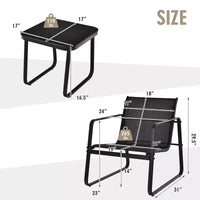 Costway Ensemble mobilier de bistrot 3 pièces pour terrasse, table à plateau en verre, jardin, noir