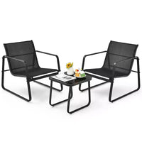 Costway Ensemble mobilier de bistrot 3 pièces pour terrasse, table à plateau en verre, jardin, noir