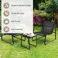 Costway Ensemble mobilier de bistrot 3 pièces pour terrasse, table à plateau en verre, jardin, noir