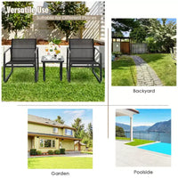 Costway Ensemble mobilier de bistrot 3 pièces pour terrasse, table à plateau en verre, jardin, noir
