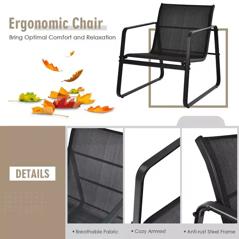 Costway Ensemble mobilier de bistrot 3 pièces pour terrasse, table à plateau en verre, jardin, noir