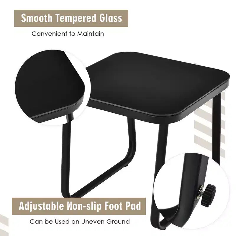 Costway Ensemble mobilier de bistrot 3 pièces pour terrasse, table à plateau en verre, jardin, noir