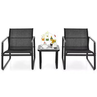 Costway Ensemble mobilier de bistrot 3 pièces pour terrasse, table à plateau en verre, jardin, noir