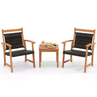 Costway Ensemble Bistro de Jardin 3 Pièces en Rotin avec Cadre en Bois d'Acacia et Fauteuils