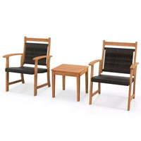 Costway Ensemble Bistro de Jardin 3 Pièces en Rotin avec Cadre en Bois d'Acacia et Fauteuils