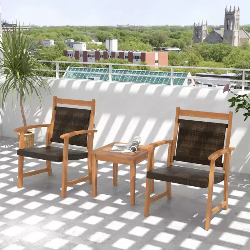 Costway Ensemble Bistro de Jardin 3 Pièces en Rotin avec Cadre en Bois d'Acacia et Fauteuils