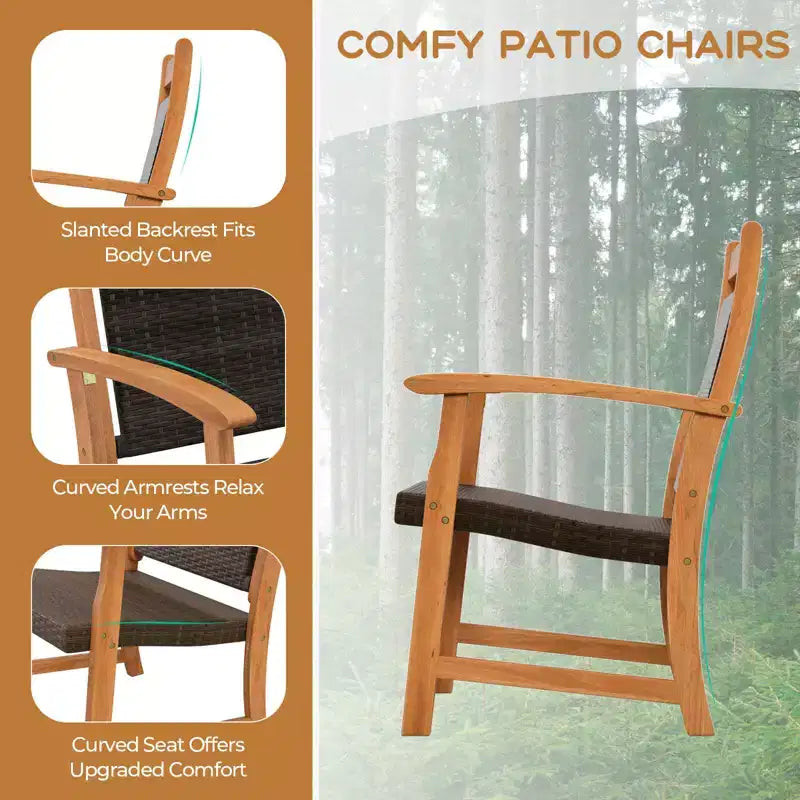 Costway Ensemble Bistro de Jardin 3 Pièces en Rotin avec Cadre en Bois d'Acacia et Fauteuils