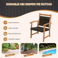 Costway Ensemble Bistro de Jardin 3 Pièces en Rotin avec Cadre en Bois d'Acacia et Fauteuils