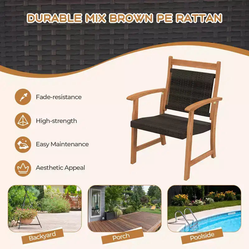 Costway Ensemble Bistro de Jardin 3 Pièces en Rotin avec Cadre en Bois d'Acacia et Fauteuils