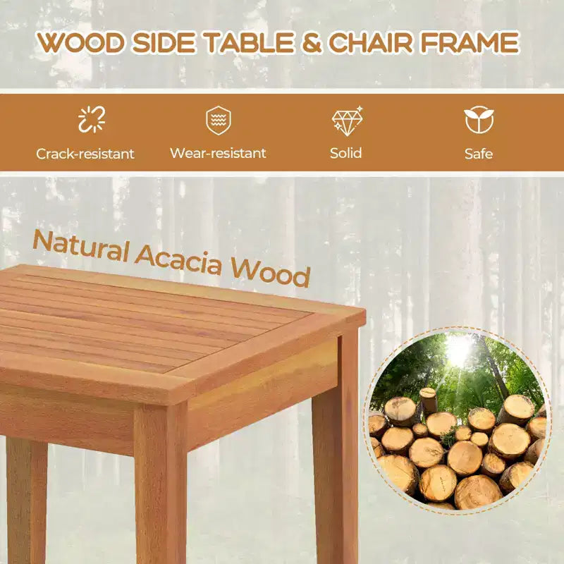 Costway Ensemble Bistro de Jardin 3 Pièces en Rotin avec Cadre en Bois d'Acacia et Fauteuils