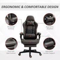 Chaise de Bureau Gamer Vinsetto Racing Gaming Chair en Cuir PU, avec Repose-Pieds, Support Lombaire et Hauteur Réglable