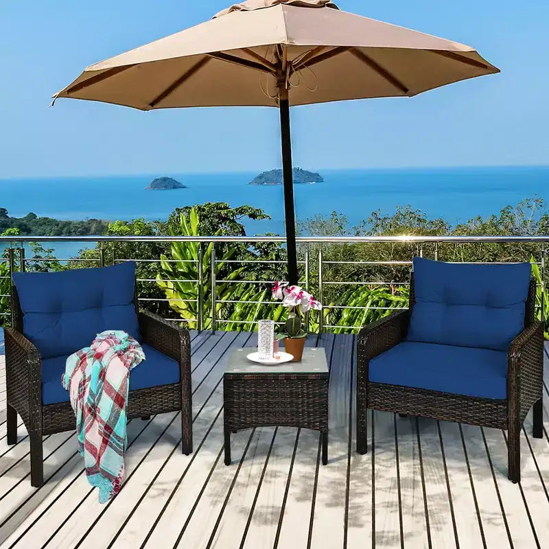 Costway Ensemble de Conversation en Rotin de 3 Pièces pour Extérieur, Fauteuil de Canapé Rembourré pour Jardin et Patio