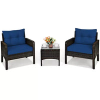 Costway Ensemble de Conversation en Rotin de 3 Pièces pour Extérieur, Fauteuil de Canapé Rembourré pour Jardin et Patio