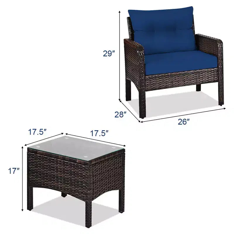 Costway Ensemble de Conversation en Rotin de 3 Pièces pour Extérieur, Fauteuil de Canapé Rembourré pour Jardin et Patio