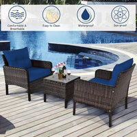 Costway Ensemble de Conversation en Rotin de 3 Pièces pour Extérieur, Fauteuil de Canapé Rembourré pour Jardin et Patio