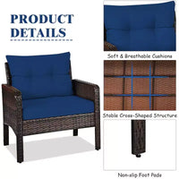 Costway Ensemble de Conversation en Rotin de 3 Pièces pour Extérieur, Fauteuil de Canapé Rembourré pour Jardin et Patio