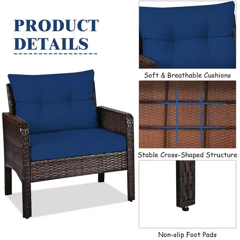 Costway Ensemble de Conversation en Rotin de 3 Pièces pour Extérieur, Fauteuil de Canapé Rembourré pour Jardin et Patio