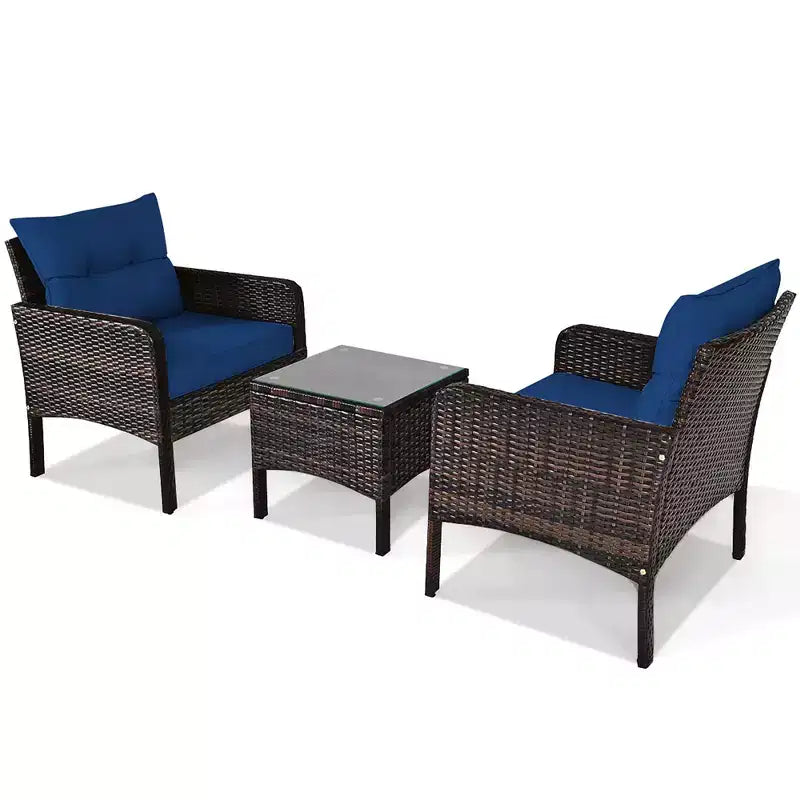 Costway Ensemble de Conversation en Rotin de 3 Pièces pour Extérieur, Fauteuil de Canapé Rembourré pour Jardin et Patio