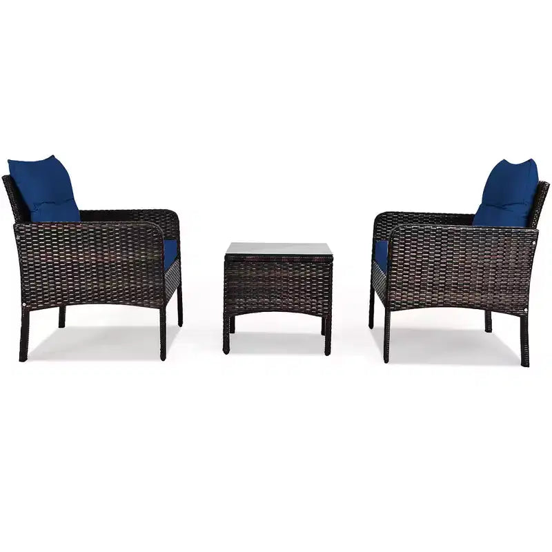 Costway Ensemble de Conversation en Rotin de 3 Pièces pour Extérieur, Fauteuil de Canapé Rembourré pour Jardin et Patio