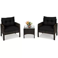 Costway Ensemble de Conversation en Rotin de 3 Pièces pour Extérieur, Fauteuil de Canapé Rembourré pour Jardin et Patio