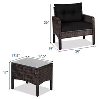 Costway Ensemble de Conversation en Rotin de 3 Pièces pour Extérieur, Fauteuil de Canapé Rembourré pour Jardin et Patio