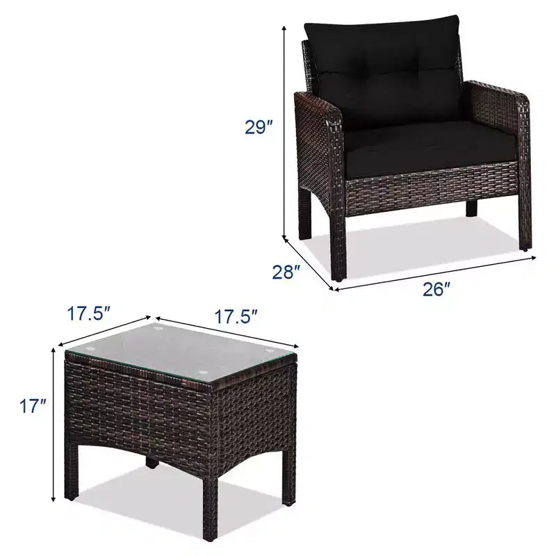 Costway Ensemble de Conversation en Rotin de 3 Pièces pour Extérieur, Fauteuil de Canapé Rembourré pour Jardin et Patio