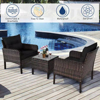 Costway Ensemble de Conversation en Rotin de 3 Pièces pour Extérieur, Fauteuil de Canapé Rembourré pour Jardin et Patio