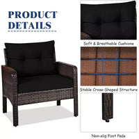 Costway Ensemble de Conversation en Rotin de 3 Pièces pour Extérieur, Fauteuil de Canapé Rembourré pour Jardin et Patio