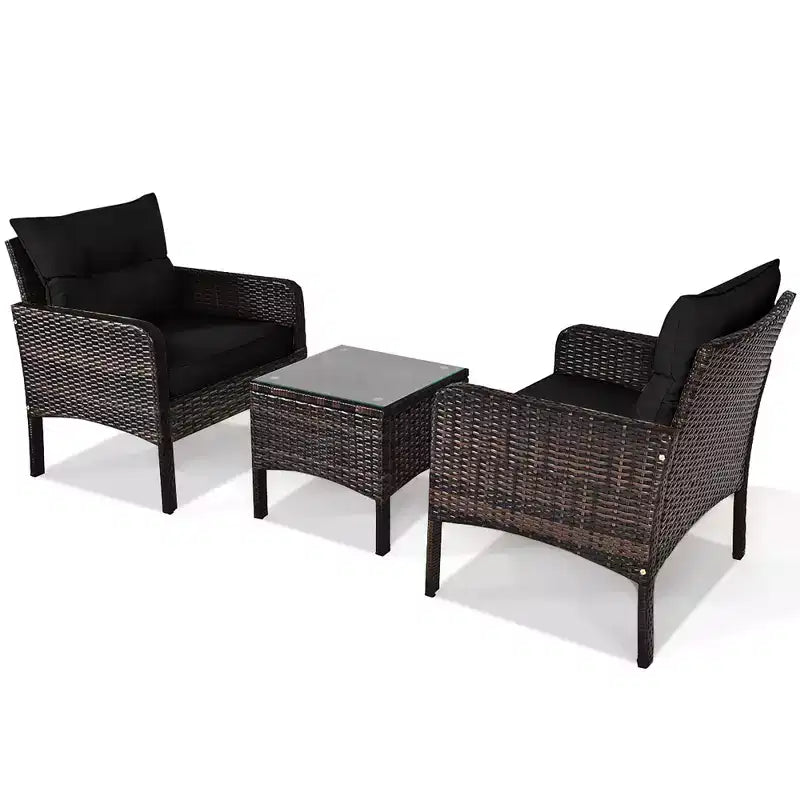 Costway Ensemble de Conversation en Rotin de 3 Pièces pour Extérieur, Fauteuil de Canapé Rembourré pour Jardin et Patio