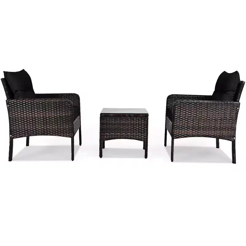 Costway Ensemble de Conversation en Rotin de 3 Pièces pour Extérieur, Fauteuil de Canapé Rembourré pour Jardin et Patio