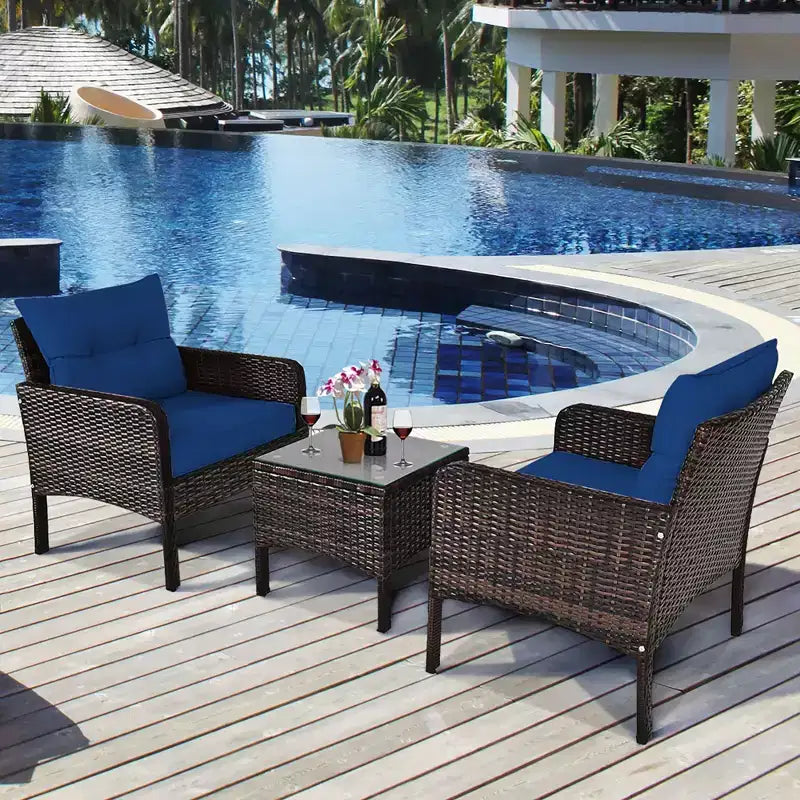Costway Ensemble de Conversation en Rotin de 3 Pièces pour Extérieur, Fauteuil de Canapé Rembourré pour Jardin et Patio