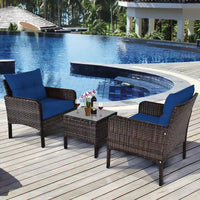 Costway Ensemble de Conversation en Rotin de 3 Pièces pour Extérieur, Fauteuil de Canapé Rembourré pour Jardin et Patio
