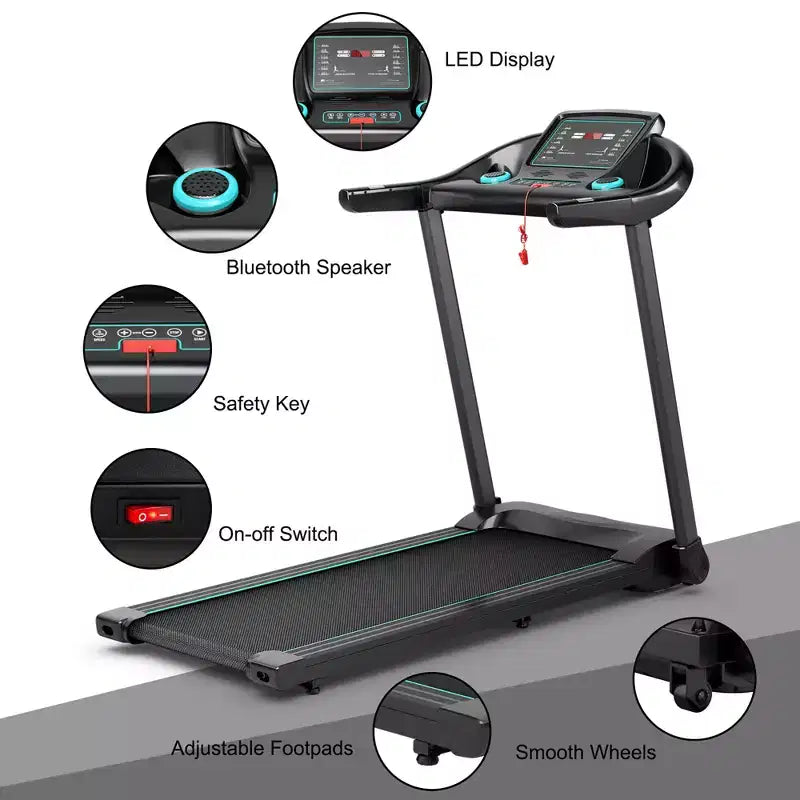 Tapis roulant électrique Costway 2,25 CV avec haut-parleur Bluetooth et contrôle par application