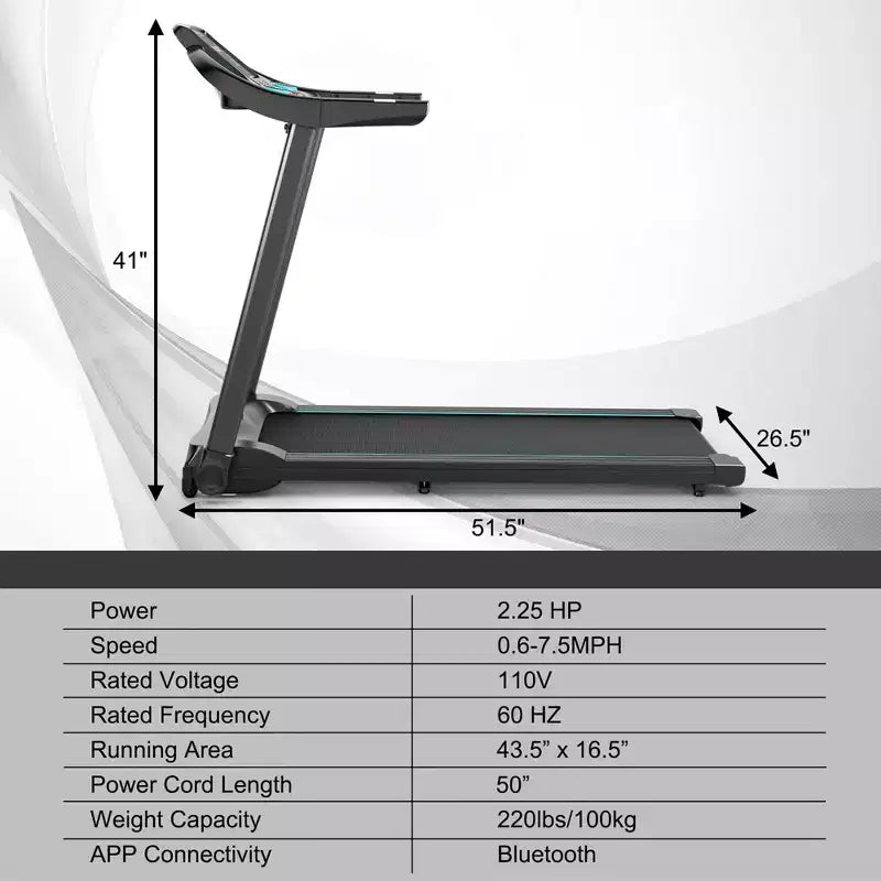 Tapis roulant électrique Costway 2,25 CV avec haut-parleur Bluetooth et contrôle par application