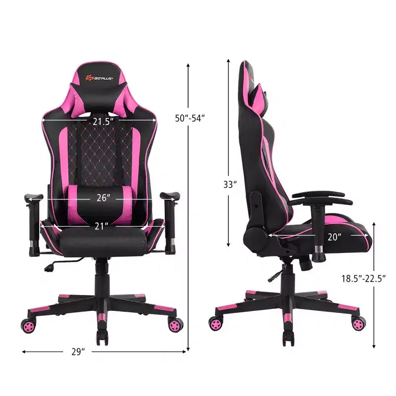 Fauteuil de massage gamer inclinable Costway avec support lombaire et appui-tête Blanc/Bleu/Rose/Rouge