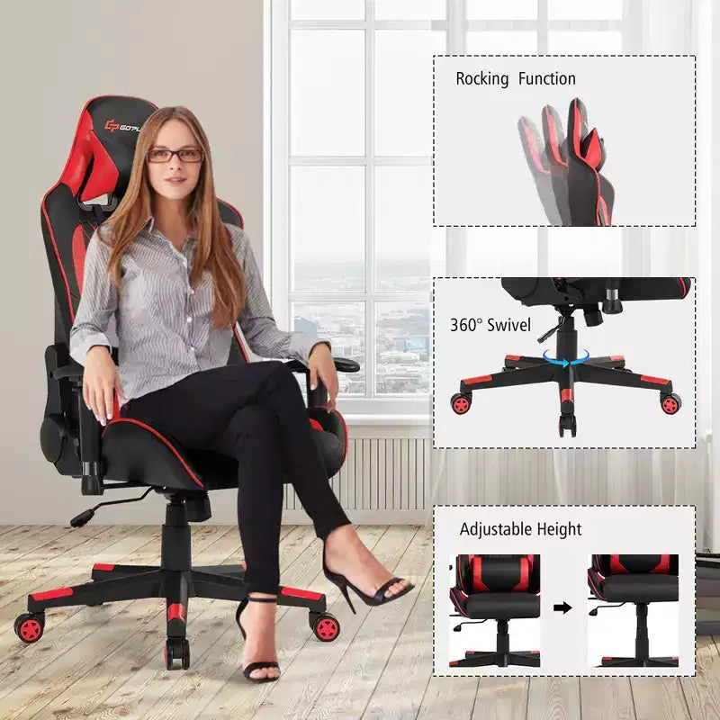 Fauteuil de massage gamer inclinable Costway avec support lombaire et appui-tête Blanc/Bleu/Rose/Rouge