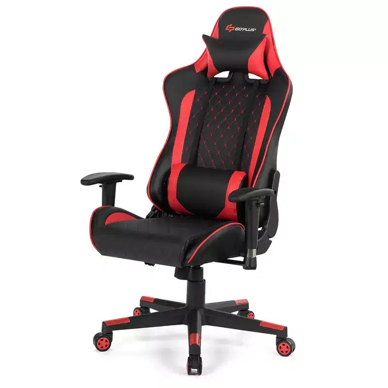 Fauteuil de massage gamer inclinable Costway avec support lombaire et appui-tête Blanc/Bleu/Rose/Rouge