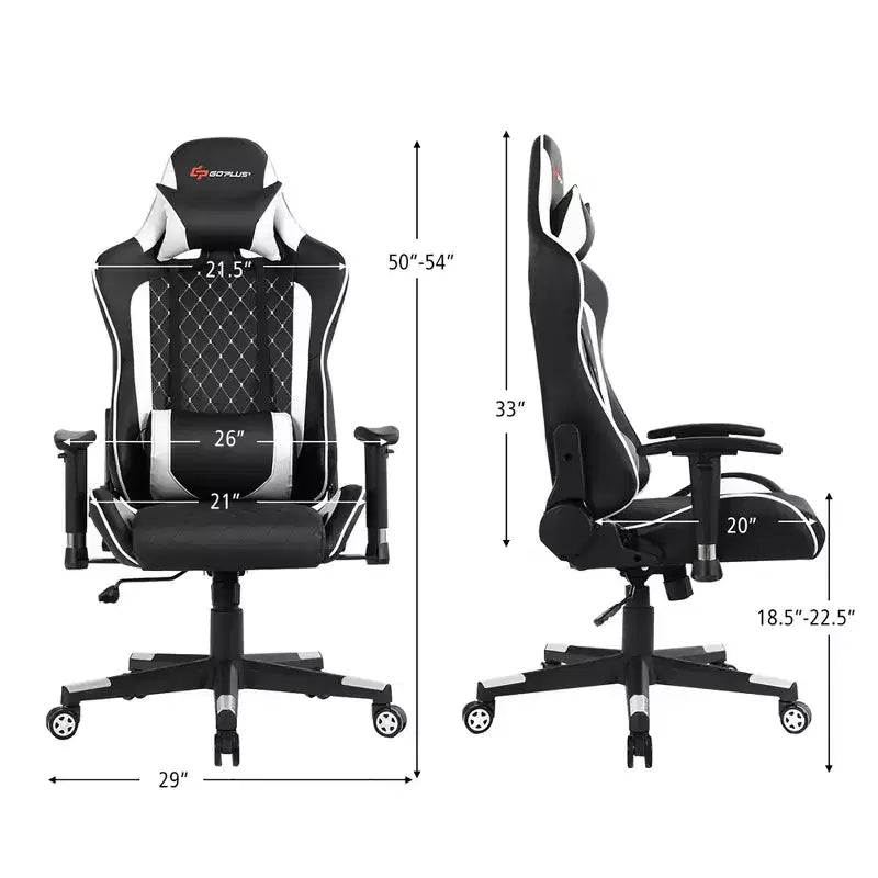 Fauteuil de massage gamer inclinable Costway avec support lombaire et appui-tête Blanc/Bleu/Rose/Rouge